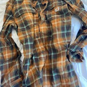 Carhartt Men's Plaid Shirt in Orange and Green